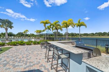 Patio with a lake view